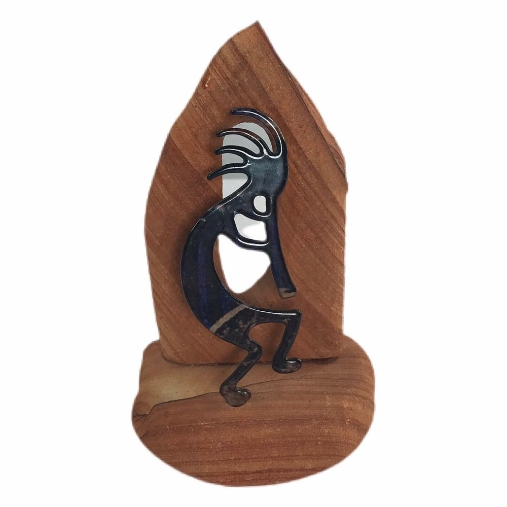 Native American Kokopelli Metal Sandstone Base Art 4" Tall Southwest Paperweight